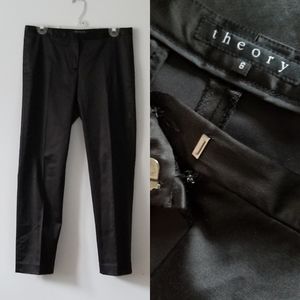 Theory Black Satin Cropped Mid Rise Pants Size 6